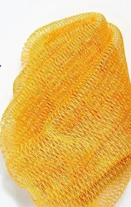Close-up texture of the woven nylon bath sponge